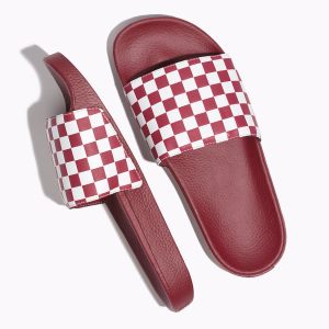 Vans Bayan Sandalet Checkerboard Slide-On Kırmızı/Beyaz | 58814-862